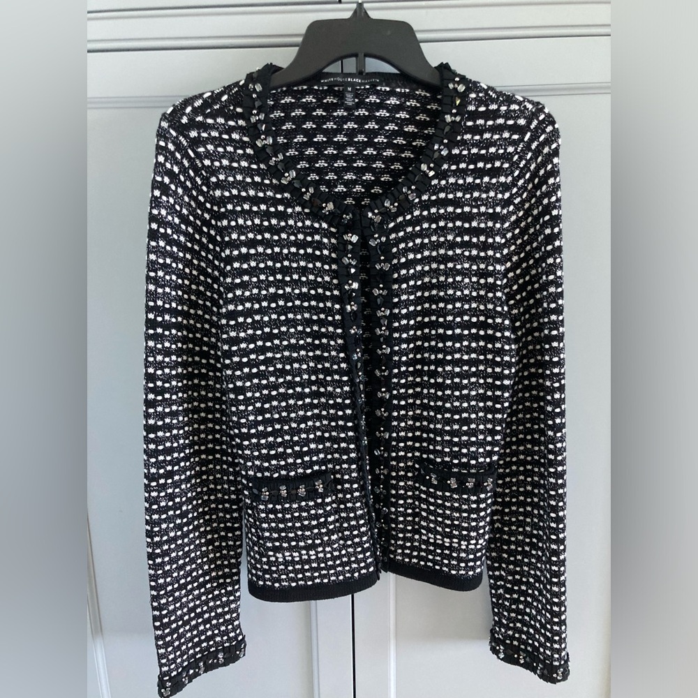 Black and white knit blazer with pockets from white house black market